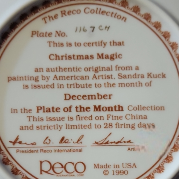 Vtg 90 Reco Collection Christmas Magic December Sandra Kuck Gold Rim Plate 6.5" - Picture 3 of 3